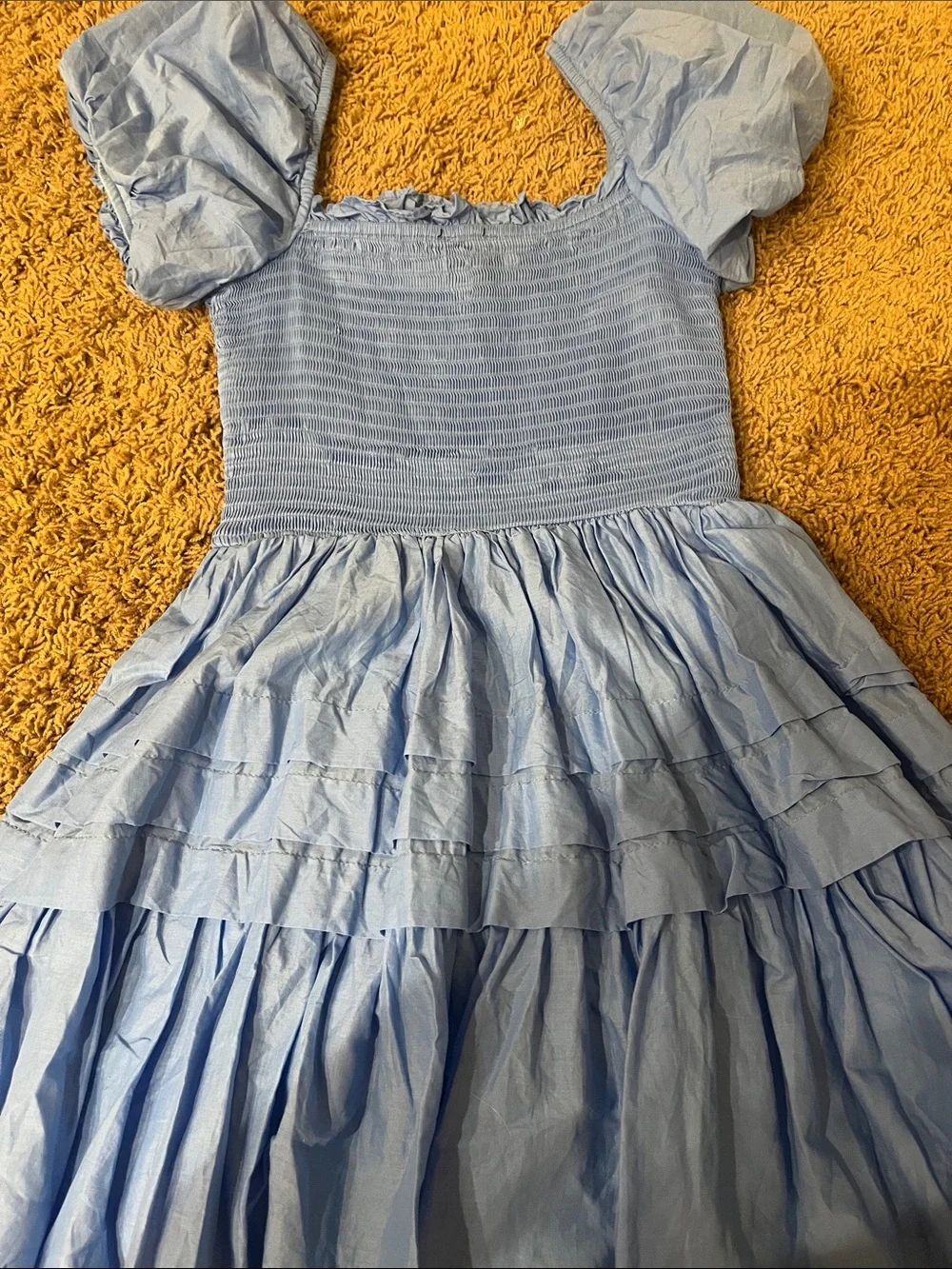 B Darlin Light Blue Puff Sleeve Smocked Dress